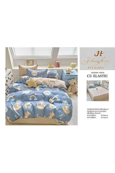 naniland.ro Lenjerie de Pat Bumbac Satinat 2 Persoane 6 Piese cu Elastic 180x...