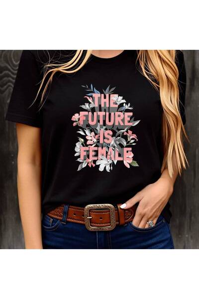 NOURAM تي شيرت نسائي بطبعة زهور من The Future Is Female، قطن 100%، 180 جرام ل...