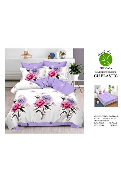 naniland.ro Lenjerie de Pat Bumbac Satinat 2 Persoane 6 Piese cu Elastic 180x...