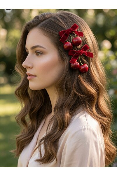 NİLZ Cherry Detailed Velvet Pencil Buckle Double Set