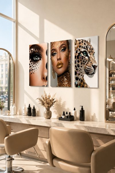 PANDA SOKAĞI Leopar Luxury 3'lü Ahşap UV Baskı Tablo Seti 30x42 cm – Çerçeves...
