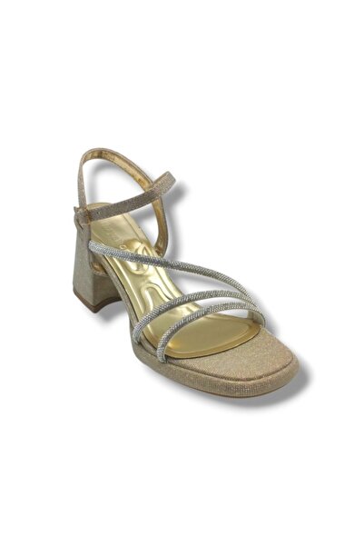 ERBAY 488-26 Glittery Chupra Fabric Stoned 3-Stripe Thick Heel Women's Sandals