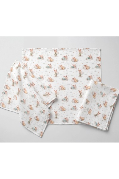 jr.bunnies %100 Pamuk Müslin 3’lü Ter Bezi 50x50 cm – Uykucu Tavşan Desenli |...