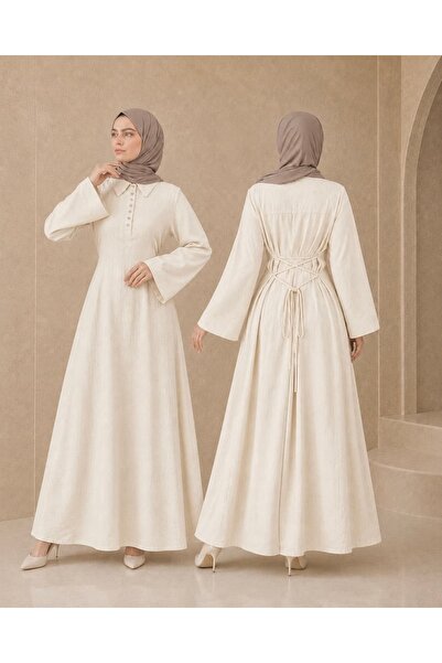 Nissra Ankanoor 100% Cotton Linen Half Placket Buttoned Back Tie Dress 150 cm...