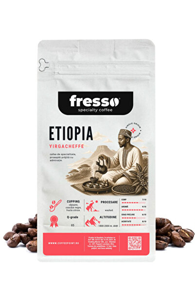 FRESSO Etiopia Yirgacheffe cafea boabe de origine proaspăt prăjită 1 kg
