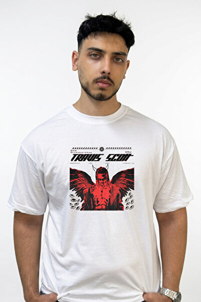 Anetos Travis Scott_89 Design Printed Oversize White T-Shirt