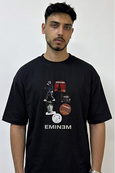 Anetos Eminem_63 Μαύρο μπλουζάκι με στάμπα σε σχέδιο Oversize