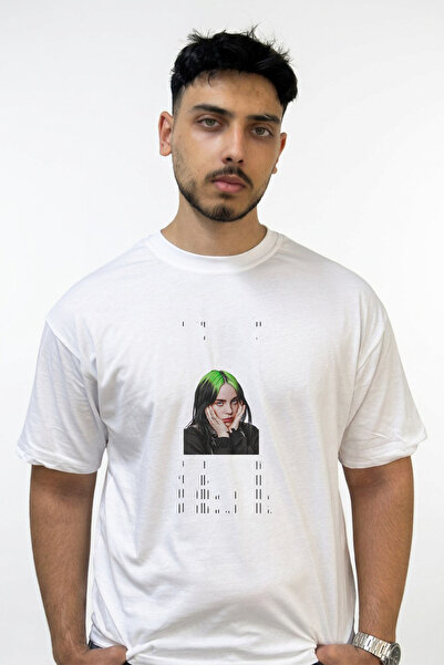 Anetos Billie Eilish_133 Dizajnirana široka bela majica sa printom