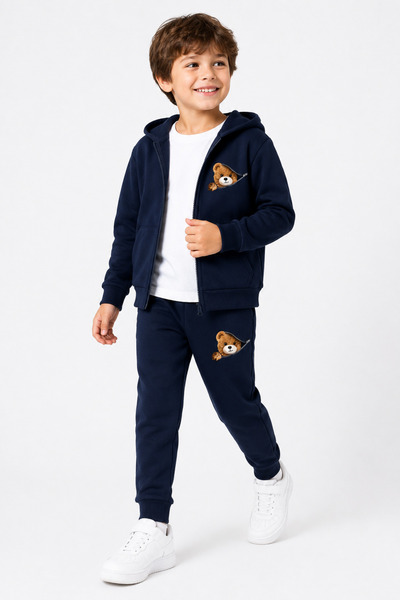 Trendy Merry Store Zippered Teddy Bear Printed Zippered Boys' Top and Bottom ...