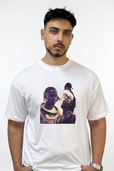 Anetos Tricou alb supradimensionat cu imprimeu Travis Scott_97 Design