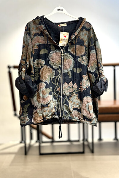 sahnemoda Filiz pattern zippered hooded imported jacket