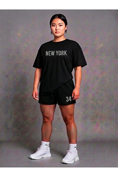 ONLY QUALİTY Unisex Black Printed Tshirt Black Summer Tracksuit Set