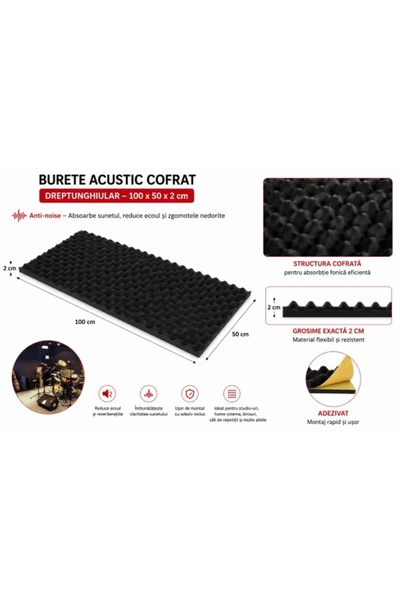 OEM Spumă acustică fonoabsorbantă și izolatoare fonică, tip fagure, adezivă, ...