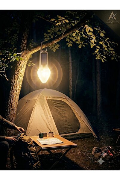Ak Avm AkAvm Solar ve USB Şarjlı Kamp Lambası Askılı Led Çadır Aydınlatması G...