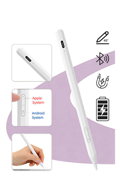 Fuchsia Aktif Kapasitif Tablet Kalemi 2in1 Android & iOS Uyumlu Manyetik Avuç İçi Reddetme Eğim Hassasiyetli Stylus Kalem