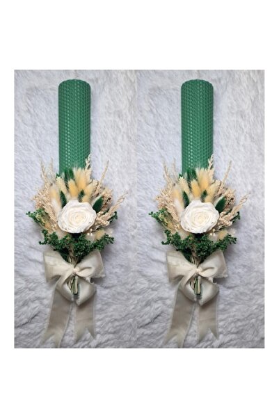 OEM Set de 2 lumânări de nuntă sau botez, din ceară, decorate cu trandafiri ș...