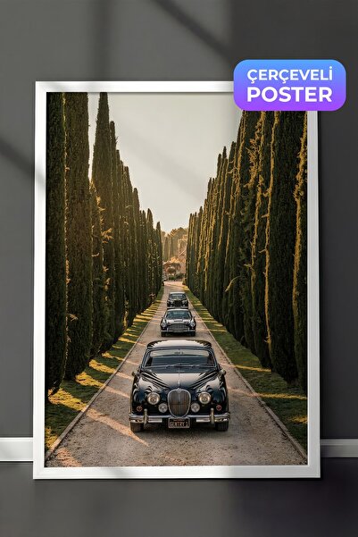 Postifull Classic Car and Trees Poster, White Framed Poster, Old Money Series...