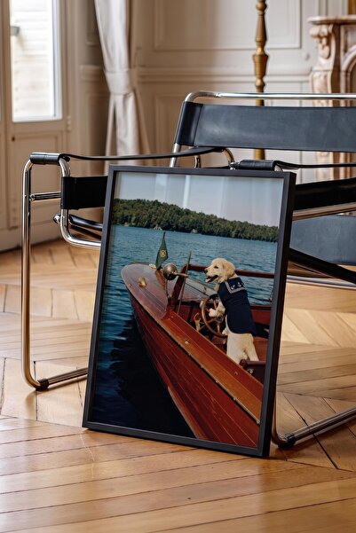 Postifull Dog and Boat Poster, Black Framed Poster, Old Money Series, No:113147