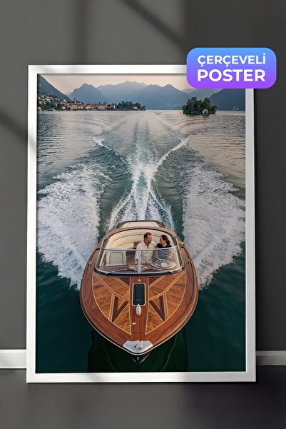 Postifull Boat and Mountain Landscape Poster, White Framed Poster, Old Money ...