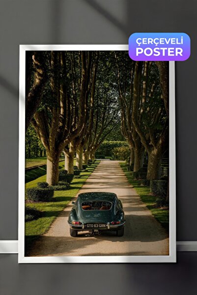 Postifull Classic Car and Tree-Lined Road Poster, White Framed Poster, Old Mo...