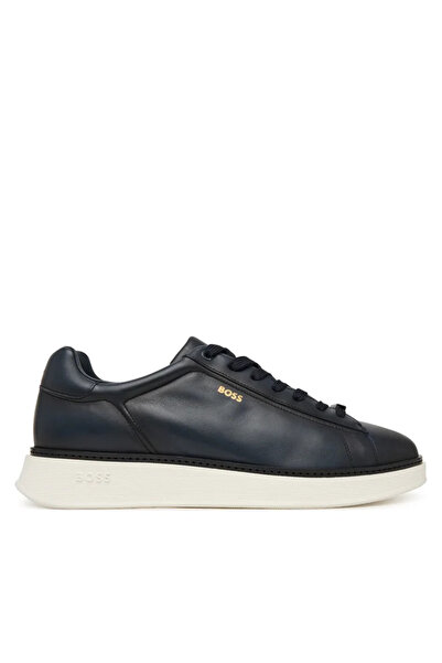 BOSS Men's Soft Leather Lace-Up Super Light Outsole Navy Blue Sneaker