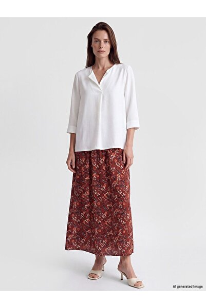 LC Waikiki Lcw grace red elastic waist patterned bell-bottomed skirt