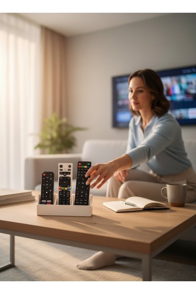 usin Red Tabletop Remote Control Stand with 3 Compartments for Tv, Satellite, Air Conditioner Remote Control Organizer