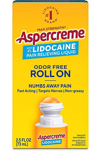 Aspercreme Lidocaine Pain Relief Liquid with No-Mess Roll-On Applicator, Max-...