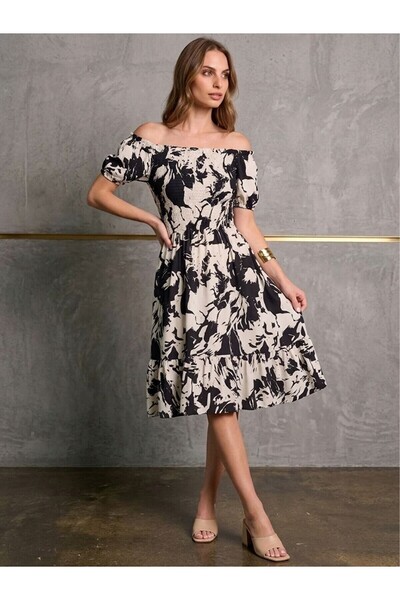 Flubutik Women's Black and White Watermelon Sleeve Short Dress with Tie-Dye P...