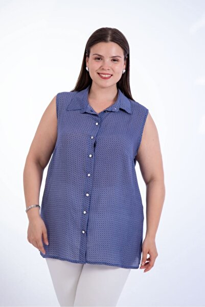 Roxxlen Women's Plus Size Patterned Sleeveless Blouse