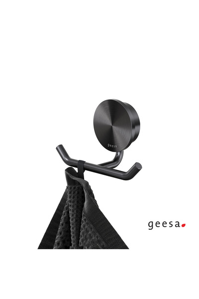 Geesa Opal Άγκιστρο Μπάνιου Διπλό με Βίδες 4.6x4.6cm Black Brushed Pvd