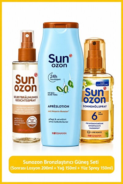 SunOzon Bronzlaştırıcı Güneş Seti (Sonrası Losyon 200ml + Yağ 150ml + Yüz Spr...