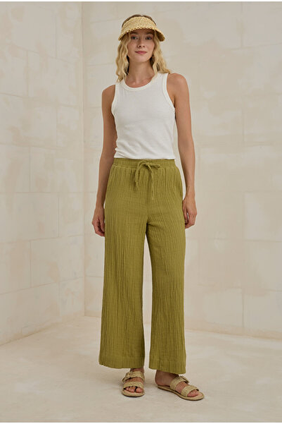 HEQA Muslin Wide Leg Trousers Oil Green