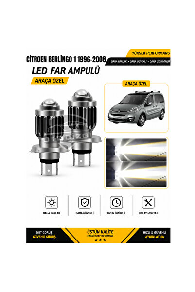 Oto Çizgi Citroen Berlingo 1996-2008 H4 LED Far Ampulü Beyaz Işık Canbus Mini...