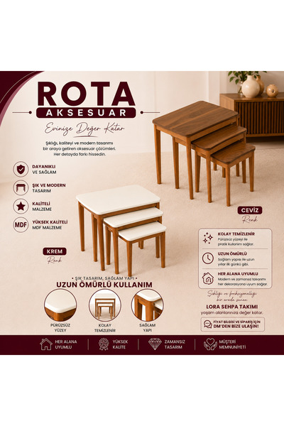 RotAksesuar Lora 3’lü Zigon Sehpa Takımı