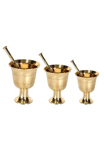 Al Athar Arts Brass Gold Finish Arabic Herb & Spice Crusher Hawan Pot 5 Inches Tall(H:5"W:4"Weight:0.850gram)