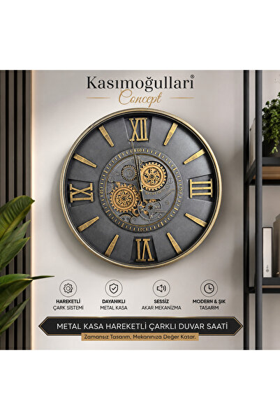 kasımoğulları concept Metal Kasa Hareketli Çarklı Duvar Saati – Dekoratif Vin...