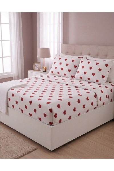 carwen home tekstil Ranfors Cotton Fitted Bed Sheet Set Heart