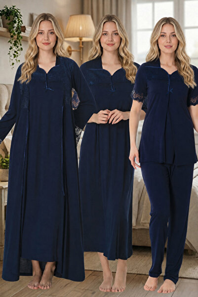 Lohussa New Season Navy Blue Summer Buttoned Design Lace Detailed 100% Cotton...