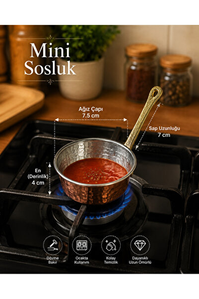 Layla Copper Mini Bakır Sos Tavası Mini tava Sosluk Mini sunumluk Servislik