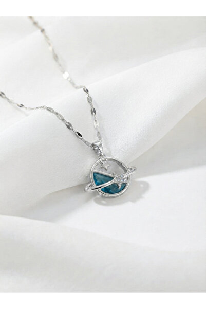 Evorya Women's Steel Zircon Stone Saturn Planet Necklace