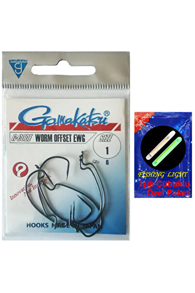 Aresoutdoors IÇP Gamakatsu Worm Offset EWG NO:1 Olta İğnesi 6PK ve Işık Çubuğu