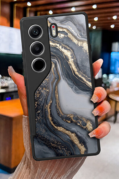 TECNO Camon 40 Uyumlu Altın Damar Mermer Desenli Parlak Baskılı Kamera Koruma...