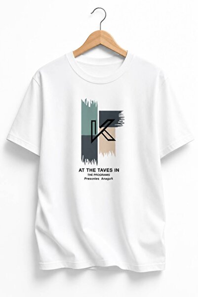 EYMORA Minimal Geometric K Printed White T-Shirt