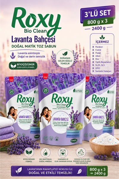 Dalan Roxy Bio Clean Lavanta Bahçesi Doğal Matik Toz Sabun 800g 3 Adet
