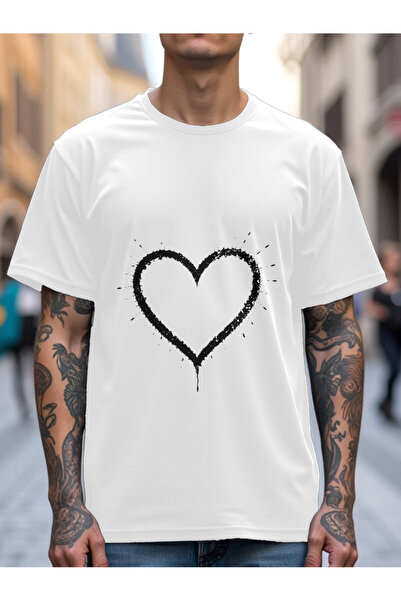 STITCHLY تصميم بسيط، تي شيرت للبالغين من القطن الخالص 100%، نمط قلب أسود مخطط...