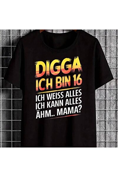 BASEPULSE Black T-shirt Printed with "Digga Ich Bin 16 Know I Can Do Everythi...