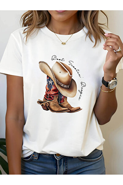 1001 Line Boot Scootin' Boogie Graphic Print Women'S T-Shirt, Casual Round Ne...