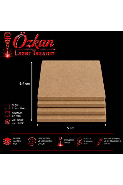Özkan Lazer 20 adet 5 cm x 6.4 cm ham mdf 2.4 - 3 mm vesikalık resim altlığı ...