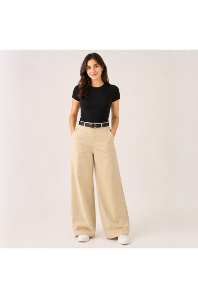 Emporya Trend |   Woman |   Cream |   Belt Detailed |   Pocketed |   High Wai...